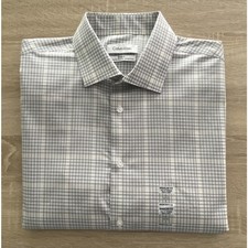 Calvin Klein Men's Large Steel Regular Fit Dress Shirt Stretch Grey Plaid NEW