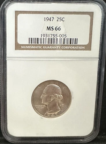 1947-P 25C Silver Washington Quarter - NGC MS66