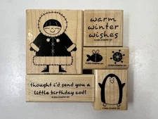 Stampin' Up! "POLAR PALS" Retired Stamp Set of 6: Penguin Fish Winter Parka