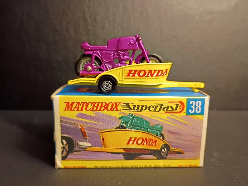 Matchbox Superfast #38 Honda Motorcyle & Trailer Purple 1970    Crisp Orig G Box - Image 4 of 4