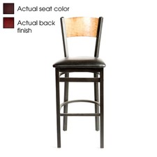 Oak Street Mfg Plain Mahogany Wood Back Barstool w/Wine Vinyl Seat