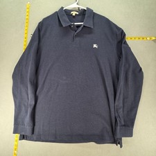 Burberry Brit Polo Shirt Mens 2XL Blue Long Sleeve Cotton Logo Casual Knit