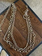 Vintage Gold-Tone Chain Link Belt Triple Layer Adjustable Rhinestones Statement