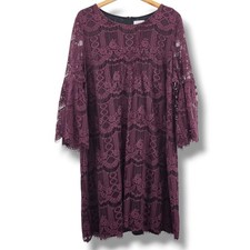 Charter Club Lace Dress 2X Burgundy Bell Sleeves Whimsigoth Vampy *Slight Flaw