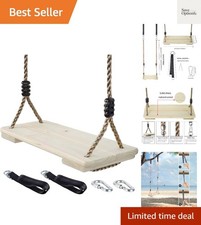 Wooden Swing Seat, Nostalgic Outdoor Wood Swing for Kids , Tree Straps Set Ac...