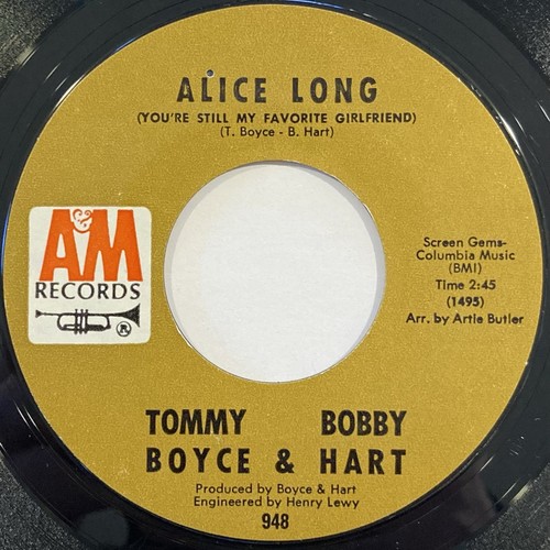 Tommy Boyce & Bobby Hart – Alice Long – A&M Records - 948 – 1968 45 RPM 7" - Picture 2 of 6
