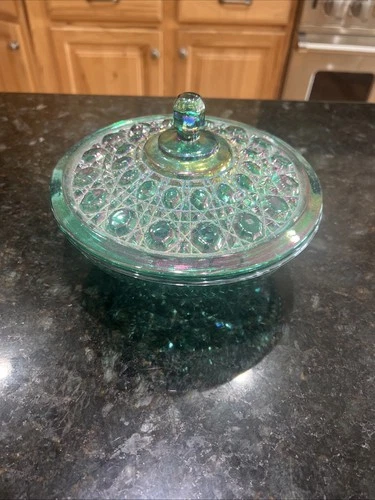 depression glass green bowl With Lid