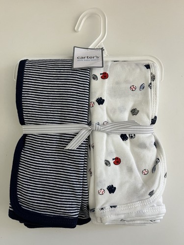 Carters Baby 2-Pack Swaddle Blankets Navy Sports Baby Boys
