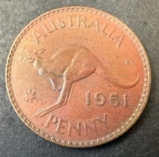1951 Penny Dot Y. Australian PreDecimal Coin Ungraded (Lot 3494)