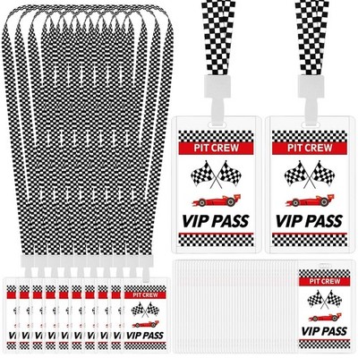 50 Sets Racing VIP Pass Cards with Checkered Lanyards Bulk PVC VIP Pass Cards Br