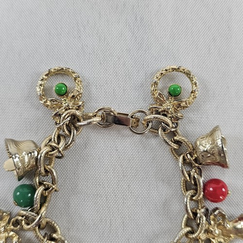 Vintage goldfarbenes Bettelarmband ca. 7,5 Zoll Urlaub Weihnachten Jingle Bells LESEN - Bild 3 von 10