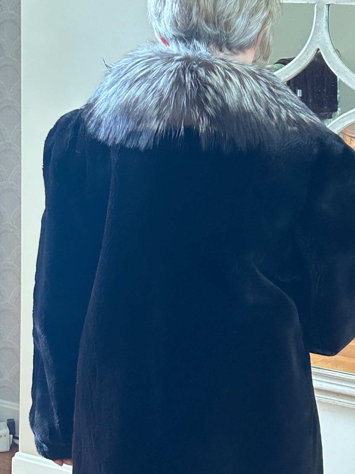 Black Dyed Sheared Beaver Coat with Natural Silver Fox Trim.  Rarely worn. image 5