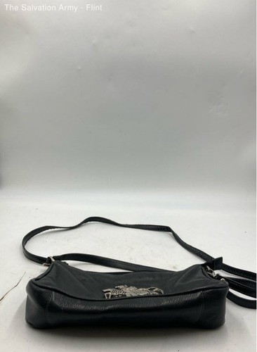 Laurel Burch Womens Black Genuine Leather Detachable Strap Zipper Crossbody Bag - Picture 3 of 9