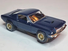 MUSTANG FASTBACK AURORA CHASSIS,TJET  HO SLOT, GOLD RIMS  RIMS & LETTERED TIRES