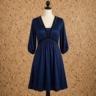 Sandro Silk Midi Dress Navy Lace Trim Empire Waist Women s UK 8 (1) Boho