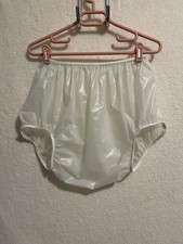 White .007 Reg Waist Plastic Pants Soft Heavier PVC  Size L Max Waist  36”