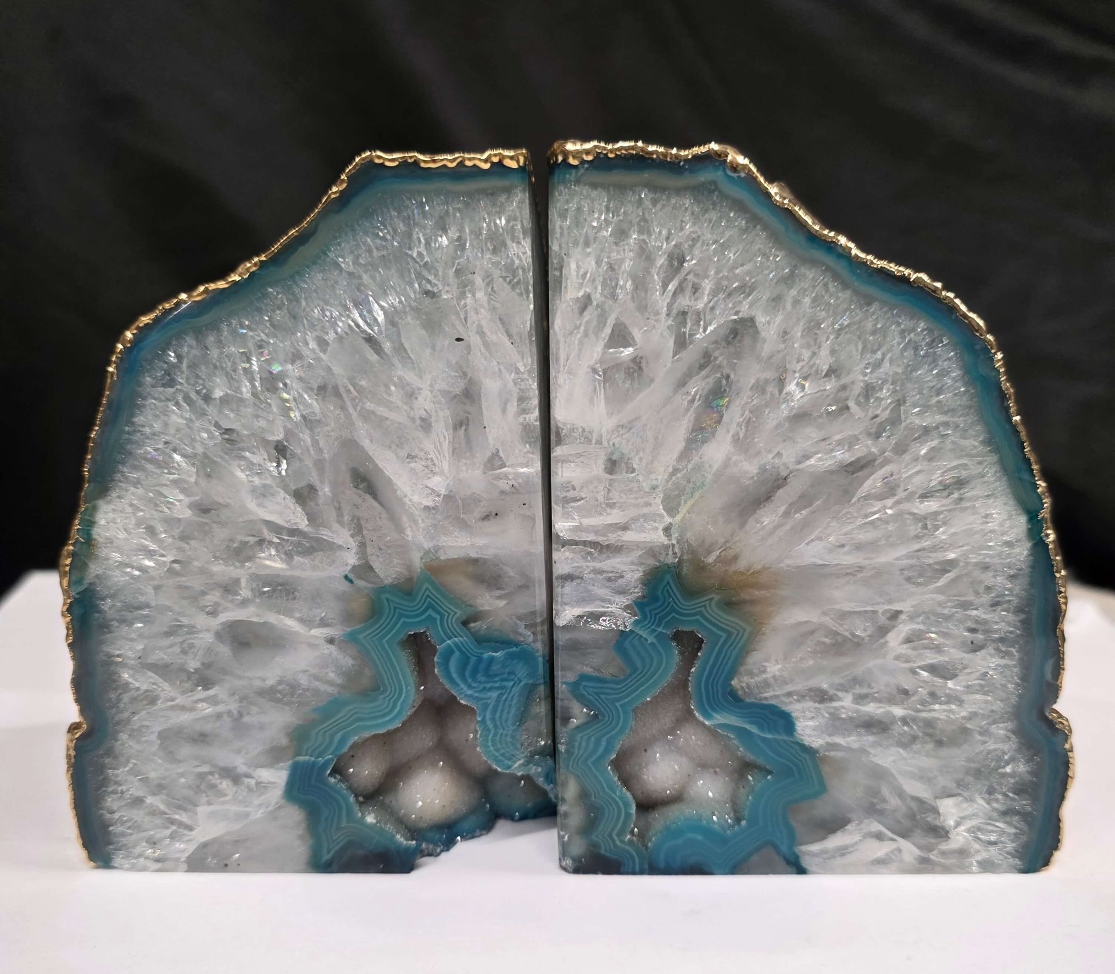 Teal Agate 24ct Gold Edge Quartz Premium Bookends 1 Ornament Handpicked