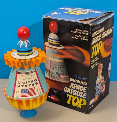 Ohio Art Whirling Space Capsule Top w/ Box - Vintage Spinning Astronaut Tin Toy