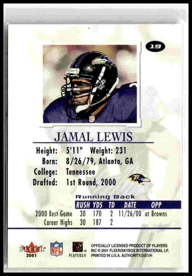 2001 Fleer Authority #19 Jamal Lewis - Image 2 of 2