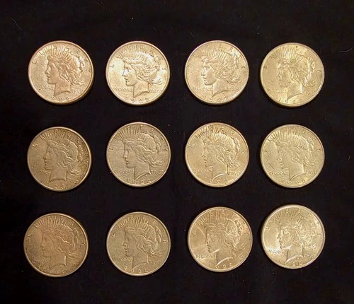 Beautiful Lot Of 12 US Peace Silver Dollars! Over 9 Ounces of Fine Silver!