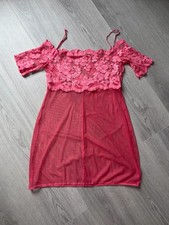 Victoria  s Secret 1998 Y2K Sheer Net Coral Stretch Lace Lingerie Babydoll Gown L