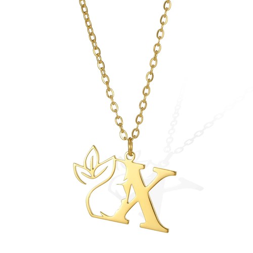 ✅ Collier Acier Inoxydable Lettre Prénom Fleur Femme pendentif initial Bijoux - Picture 28 of 30