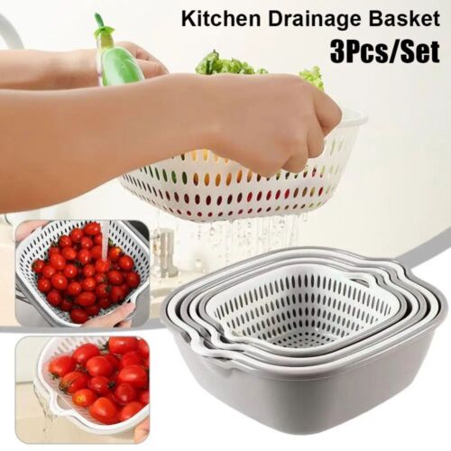 3Pcs/Set Multifunctional Drainage Basket Stackable Washing Basin Home Kitchen