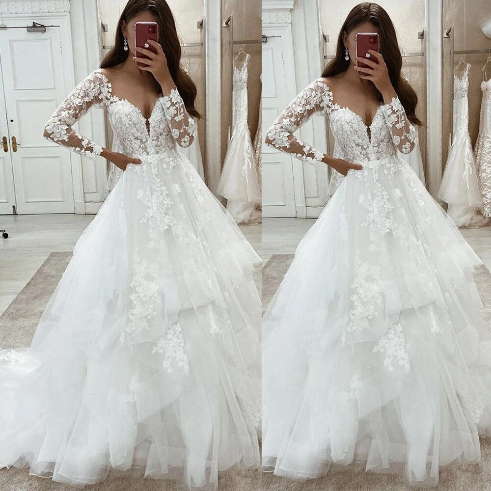 Princess Glitter Wedding Dresses Long Sleeves Strapless Ball Gown Bridal  Gowns | eBay