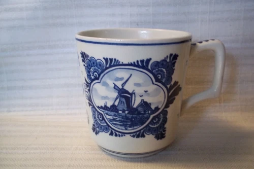 Vintage Delft BLUE Mug / Cup Blue Windmill Dutch Flower Hand Painted White