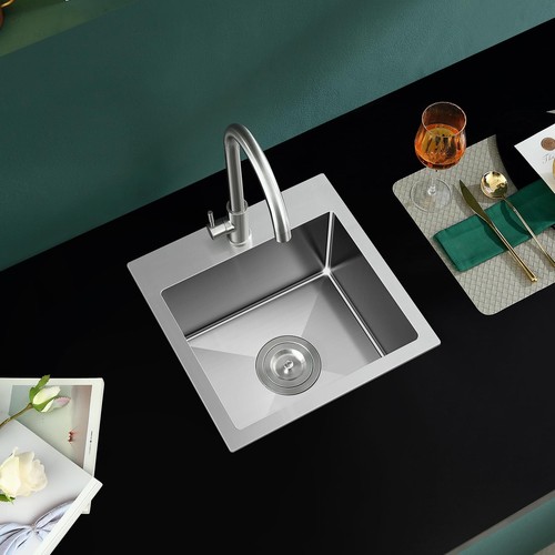 18x18x9" Drop in Kitchen Sink 1 Hole Topmount Stainless Steel Brushed 1 Bowl - Picture 3 of 8