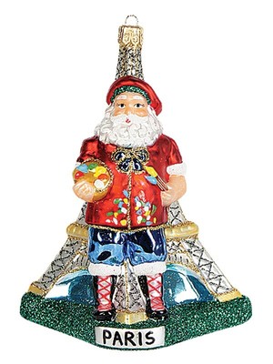 Paris France Santa Polish Glass Christmas Ornament Eiffel Tower