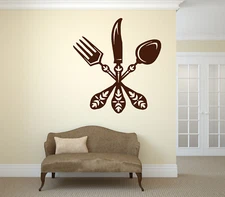 Vinyl Decal Cutlery Spoon Fork Knife Design Cafe Restaurant Wall Sticker (n584)
