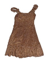  Dress Ruffle Floral Tie Front Boho Short Mini Dresses Brown Polka Dots