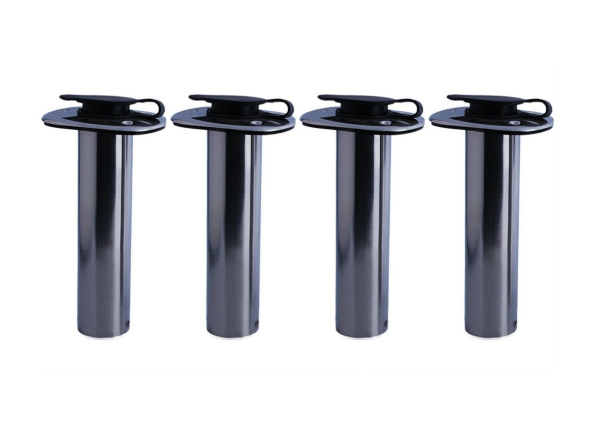 ISURE MARINE 2PCS Boat Stainless Steel Polished Fishing Rod Holder Flush Mount 90 Degree Casting Flange With Rubber Cap Liner Gasket Pvc Cap And Inner Tube For Marine Yacht Kayak