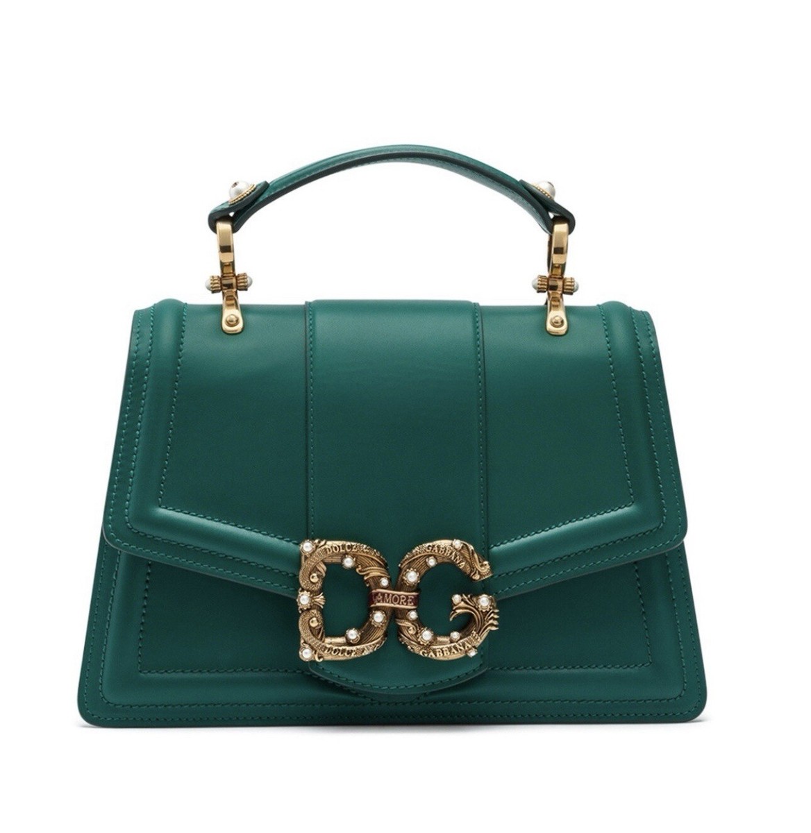 DOLCE&GABBANA AMOREショルダーバッグ DOLCE & GABBANA Emerald Green Gold Leather Amore Shoulder