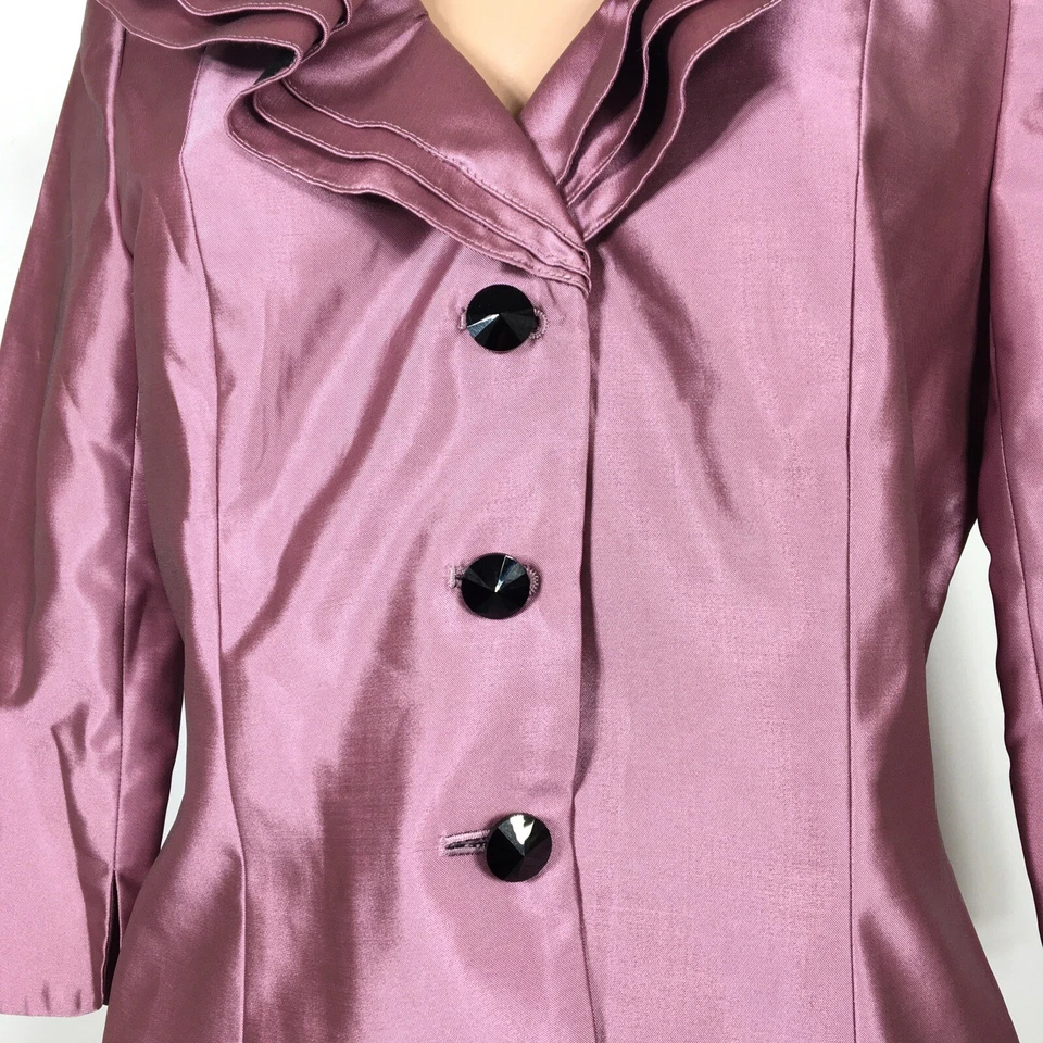 Blazer Adrianna Papell Noche 4 Púrpura Cuello Volantes Chaqueta Formal Metálico Foto 3 de 4