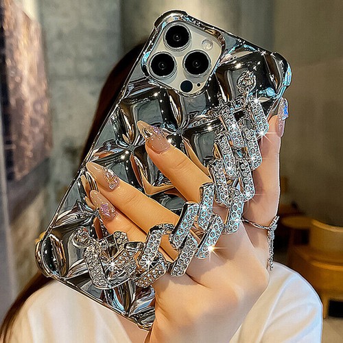 For iPhone 16 Pro Max 14 15 13 12 11 XS XR Luxury Rhinestone Diamond Chain Case - Photo 20 sur 33