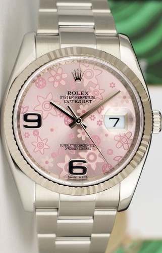 ROLEX 18kt White Gold & SS Datejust Pink Floral Oyster Band 116244 SANT BLANC - Picture 6 of 7