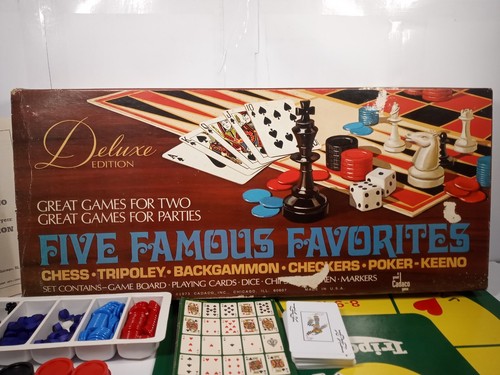 Vintage Five Famous Favorites Game (1973, Cadaco) Complete Chess Tripoley Keeno - Picture 5 of 12