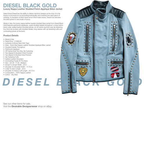 DIESEL BLACK GOLD Leather Biker Jacket Blue Suede Jacket Size 48 - RP £1860.00 - Picture 2 of 9