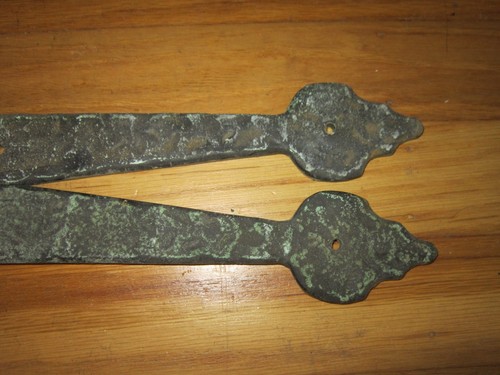 Vintage Carriage House Garage Door Decorative Strap Hinges Cast Brass Pair 22" - Picture 3 of 4