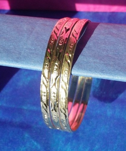 Cut Gold Layered Semanario Bangles Bracelets Oro Laminado 7 3.5mm #A1 - Picture 3 of 12