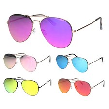 Color Mirror Lens Flat Panel Lens Metal Rim Officer Style Pilots Sunglasses