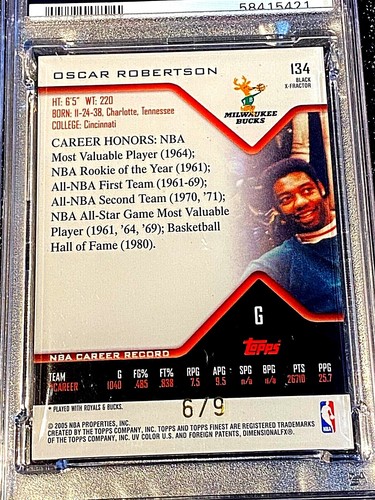 PSA 9 MINT 2004-05 Topps Finest BLACK Xfractor #D 6/9 OSCAR ROBERTSON #134 G890 - Picture 4 of 4