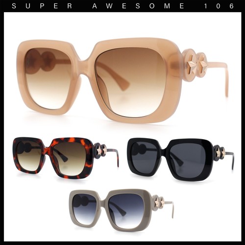 Lunettes de soleil femme épaisses rectangulaires clous étoiles bordure bijou bras diva - Photo 1/26