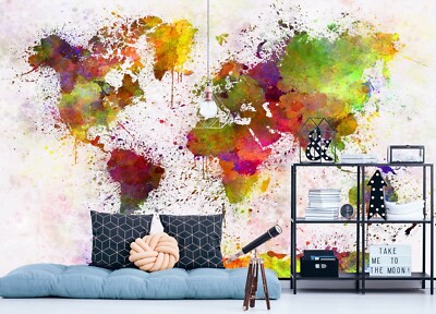 3D Watercolor World Map ZHUA10997 Wallpaper Wall Murals Removable Self-adhesive