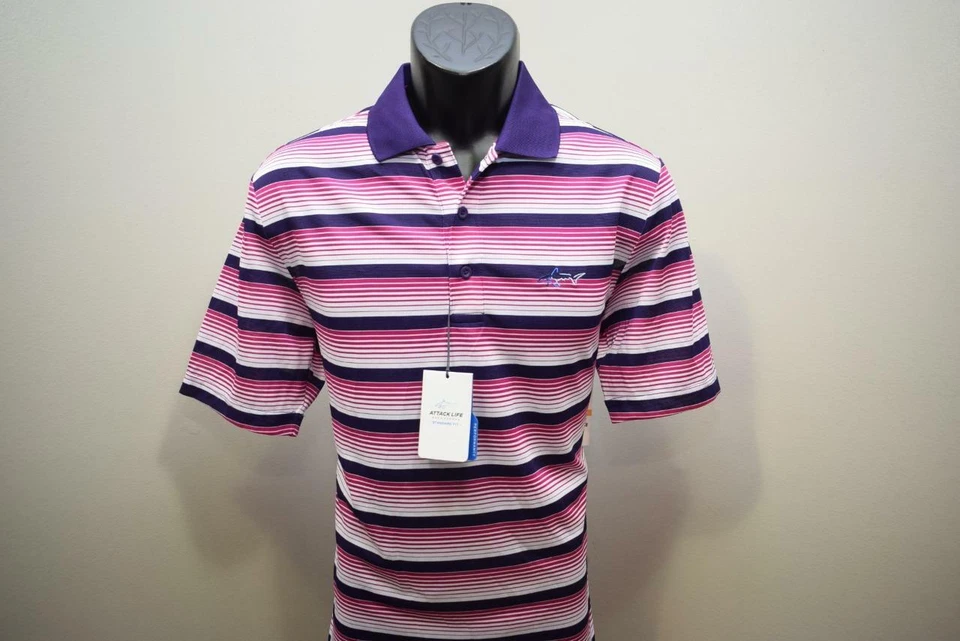 Nuevo polo de golf a rayas Greg Norman PlayDry Attack Life 35422 para hombre talla pequeña Foto 2 de 4