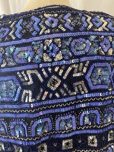 Papell Boutique Y2K Beaded Sequin Cocktail Jacket Blue/Black Multi Size 14 W - 第 7/10 張圖片