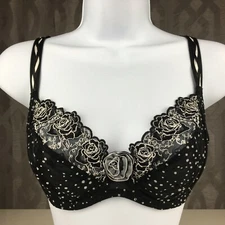 Ruby Pink KEIA Sexy Lingerie Sheer w/ Embroidered Roses Underwire  Bra - Black