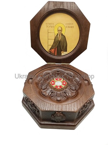 Reliquary Box Orthodox Carved Wooden Icon of Sf. Ioan Scararul - Picture 5 of 9